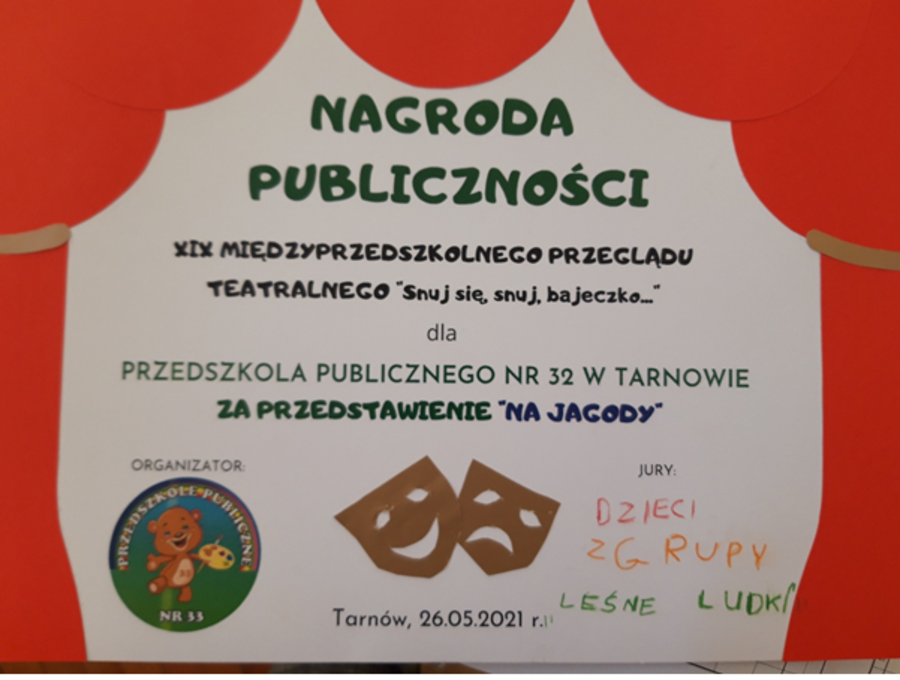 Dyplom Nagrody Publiczności XIX Międzyszkolnego Przeglądu Teatralnego